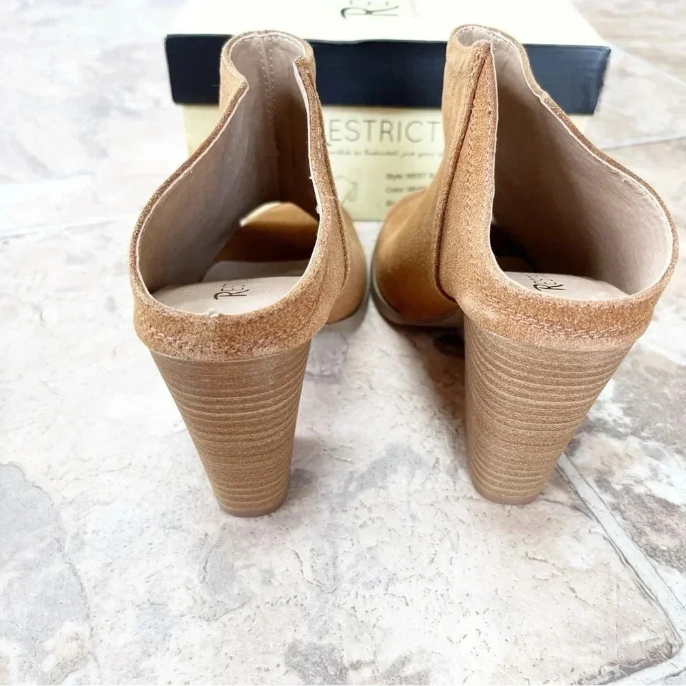 Restricted West Bay Open Toe Booties Whiskey Block Heel Size 7.5 NWT